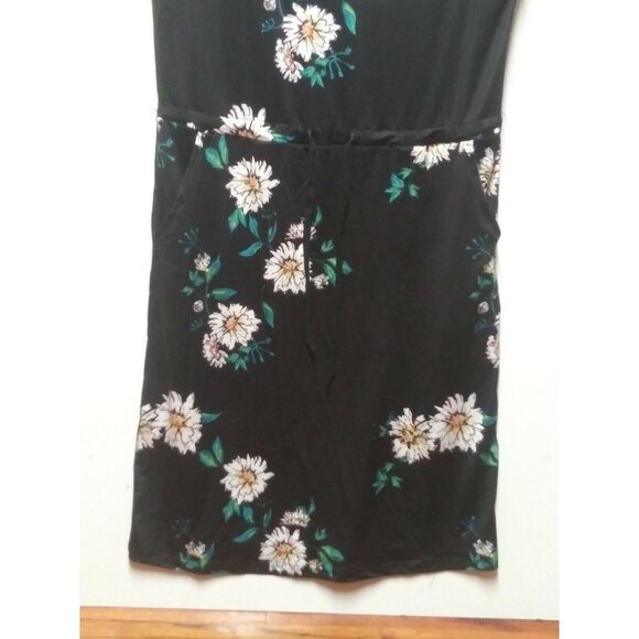 Womens Career Sheath dress Pixie Lady Black Floral Sz 8 drawstring waist STRETCH - Picture 3 of 8